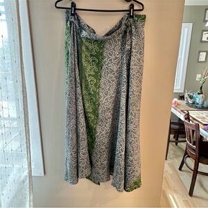 Elegant Green and Gray/Blue Patterned Wrap Skirt